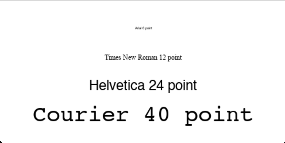 sample of fonts and sizes