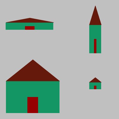 4 houses, scaled and shifted variously
